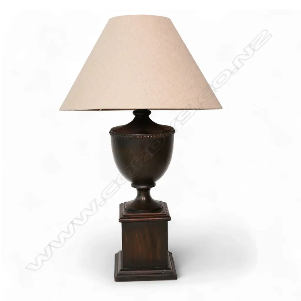 A c.1990s wooden table lamp and shade, Image 1++